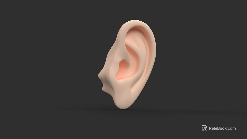 Game and Movie Character 3D Ear Model Featuring Light Pink Color and Dark Background 3d model 