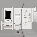Modern Bathroom Interior Design With White Vanity Toilet Glass Shower And Wall Shelves