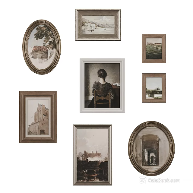 Vintage Decorative Photo Frames in Various Shapes and Styles for Wall 3d model 