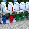 Public Waste Sorting Facility With Color Coded Bins For Recycling And Waste Disposal 3d model