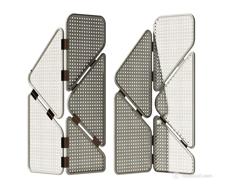 Modern Folding Room Divider With Grid Design And Two Tone Colors 3d model