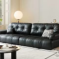 Modern Living Room Interior With Black Leather Sofa Round Floor Lamp Throw Pillows And Coffee Table
