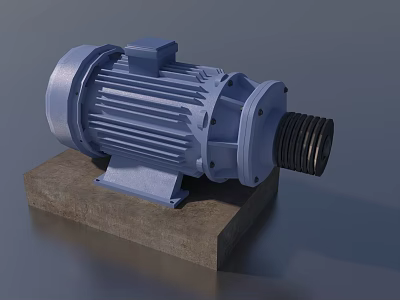 Blue Industrial Electric Motor On Concrete Base With Metal Shaft Housing 3d model