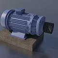 Blue Industrial Electric Motor On Concrete Base With Metal Shaft Housing