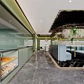 Elegant Modern Restaurant Interior With Marble Floor Crystal Curtain Green Plants And Gray Seats