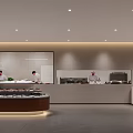 Modern Hotel Lobby Buffet Interior With Chefs Preparing Food And Dining Counters 3d model