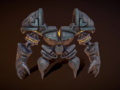 Mechanical Robotic Creature With Stone Metal Texture Multiple Limbs And Glowing Yellow Lights 3d model