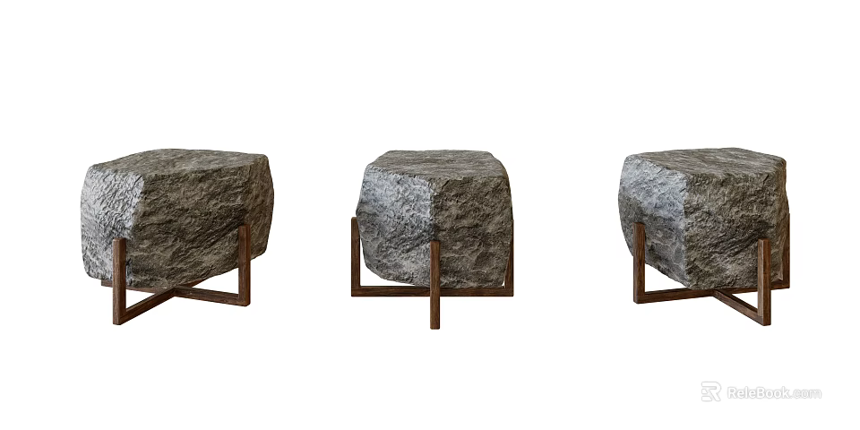 Three Minimalist Side Tables With Stone Textured Tops And Wooden Legs For Living Room 3d model 