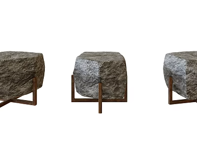 Three Minimalist Side Tables With Stone Textured Tops And Wooden Legs For Living Room 3d model