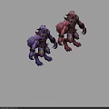 Purple And Red Monster Characters With Muscular Build Sharp Teeth Wrist Bands