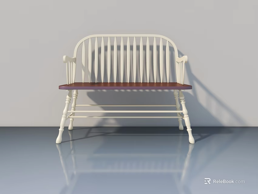 White Bench With Wooden Seat And Metal Frame In Light Colored Room 3d model 