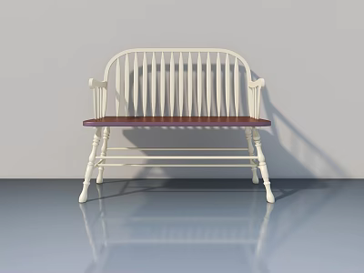 White Bench With Wooden Seat And Metal Frame In Light Colored Room 3d model
