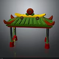Traditional Colorful Pavilion With Green Tile Roof Red Decorative Corners And Ornamental Ball