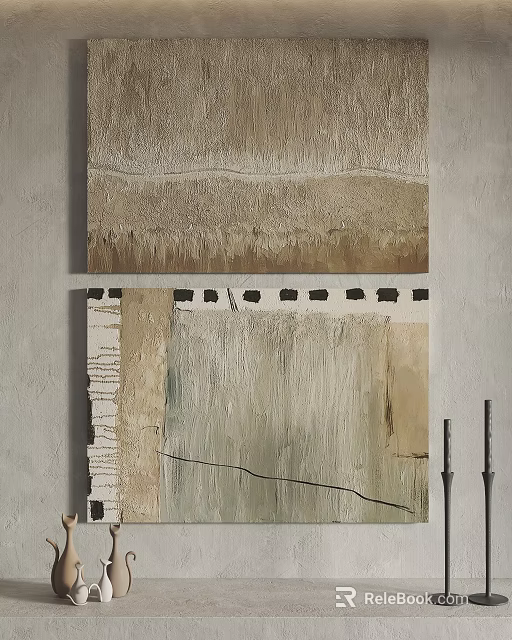 Abstract Wall Art With Textured Beige Brown Green And Geometric Patterns Decor 3d model