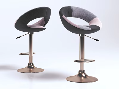 Modern Adjustable Swivel Bar Stools With Metal Round Base And Upholstered Black Gray Seats 3d model