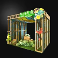 Jung Mart Farm Booth With Wooden Frame Fresh Fruits And Crab Decoration