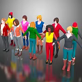 Group of 3D Character Models Wearing Colorful Outfits with Various Hairstyles and Poses
