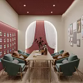 Cyberpunk Style Meeting Room With Luminous Purple Blue Lines White Sofas And Black Table