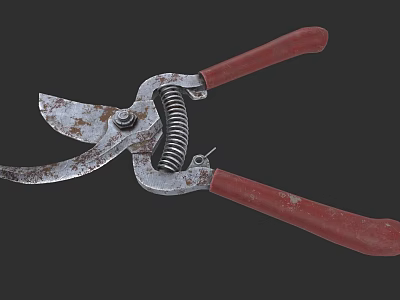 Rustic Garden Shears Hardware Tool With Red Handles And Spring Mechanism 3d model