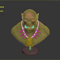 Green Skinned Orc Game Movie Character Bust With Red Forehead Tusk Necklace And Silver Base