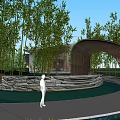 Natural Landscape Wall Surrounded By Bamboo With Wooden Arched Structure Water Pool And Stone Path
