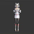Anime Cat Ear Character With White Hair In White Gray Outfit Standing On Dark Platform