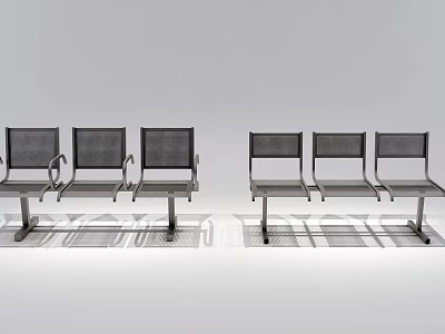 Row Of Modern Public Chairs With Metal Frame And Mesh Seats 3d model