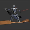 Game Movie Characters in Silver Armor and Red Hair with Red Lightsaber on Orange Ground