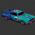 Blue Vintage Modified Race Car With POTSYNA Lettering Number 88 And Rear Spoiler