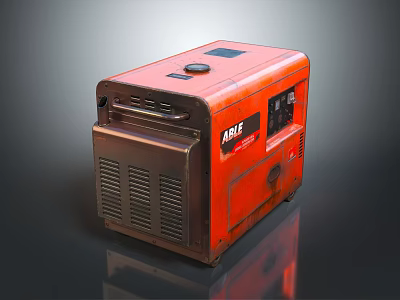 Red ABLE Portable Generator With Ventilation Grilles And Control Panel 3d model