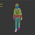 Woman Wearing Red Shirt And Blue Jeans With Backpack Walking On Gray Background