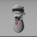 Cartoon Dog Character With White Hat Black Brim Sticking Tongue