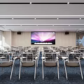 Modern Conference Room Interior With Neatly Arranged Chairs Large Screen And Wooden Walls