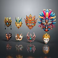 Colorful Elaborate Decorative Masks With Various Designs For Home Decor And Festival Use
