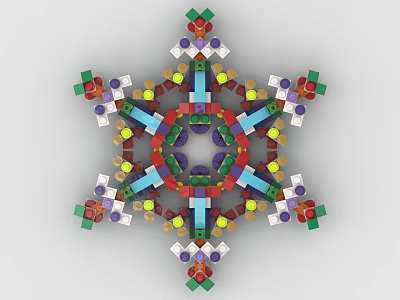 Colorful Building Blocks Form Symmetrical Star Shaped Structure With Red Blue Yellow Purple Pieces 3d model