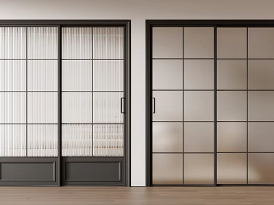 Modern Black Framed Sliding Doors With Grid Glass Design For Interior Spaces 3d model