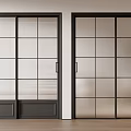 Modern Black Framed Sliding Doors With Grid Glass Design For Interior Spaces
