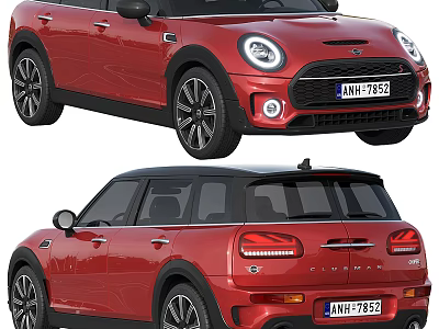 Red Mini Clubman Car Front And Rear View With Black Roof And Alloy Wheels Design 3d model