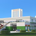 Modern Commercial Shopping Street With Multi level Buildings Storefronts Pedestrians Parked Cars And Green Hedges