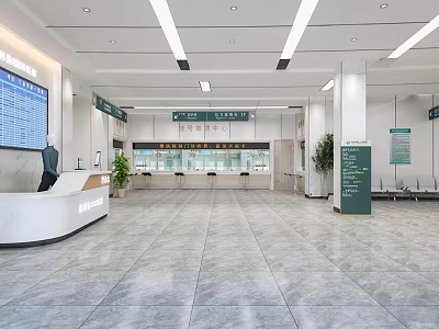 Spacious Modern Hospital Lobby With Service Desk Seats And Display Screen 3d model