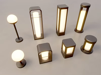 Modern Outdoor Lights With Various Spherical Cylindrical And Square Bright Illuminated Designs 3d model