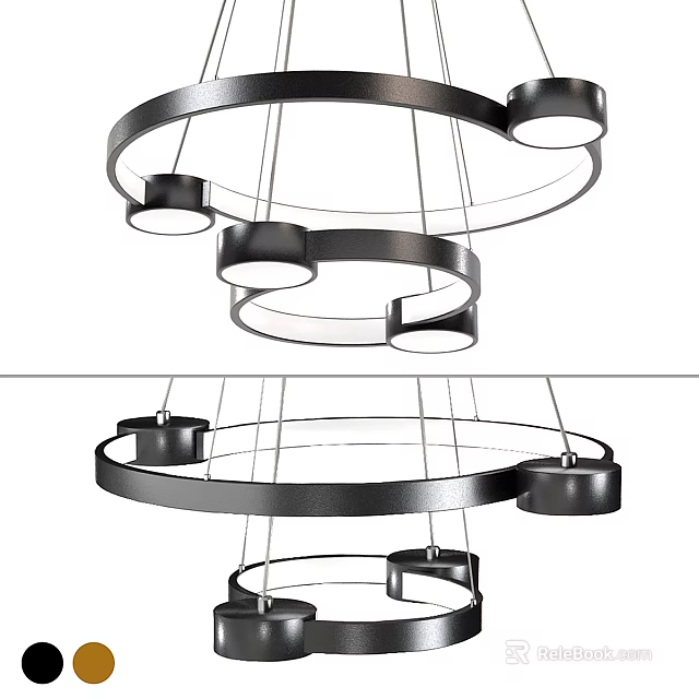 Modern Chandelier with Circular Multi Layer Structure Black Metal Frame and Hanging Light Fixtures 3d model