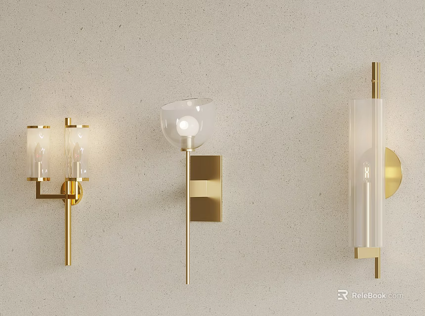 Modern Wall Sconces with Brass Frame and Glass Shades for Contemporary Interior Design 3d model 