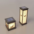 Solar Powered Outdoor Lights With Square Design And Moon Mountain Pattern 3d model