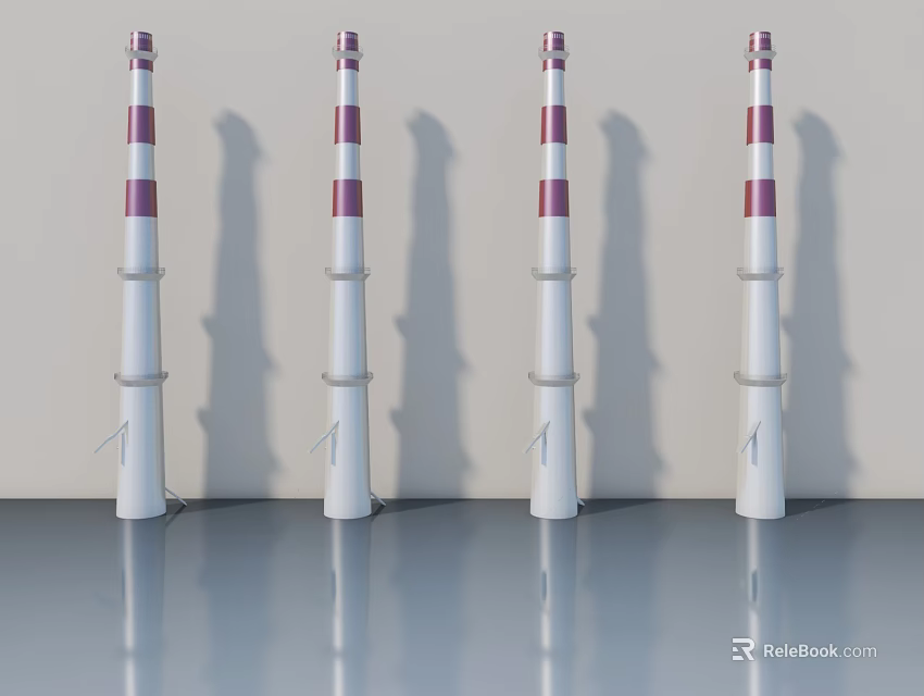 Four White Swing Doors Featuring Red White Stripes And Shadow On Reflective Ground 3d model 