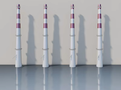 Four White Swing Doors Featuring Red White Stripes And Shadow On Reflective Ground 3d model