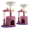 Pink Cat Tree Pet Furniture With Cloud Top Star Moon Hanging Decor And Cozy Cave