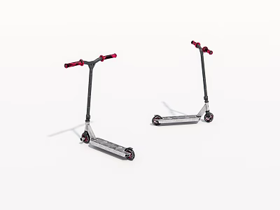 Two Scooters With Red Handlebars Silver Body And Black Wheels 3d model