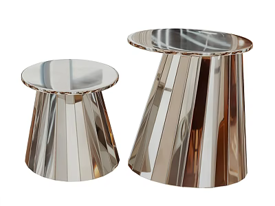 Modern Metallic Coffee Tables With Round Reflective Surfaces And Striped Bases 3d model