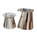 Modern Metallic Coffee Tables With Round Reflective Surfaces And Striped Bases